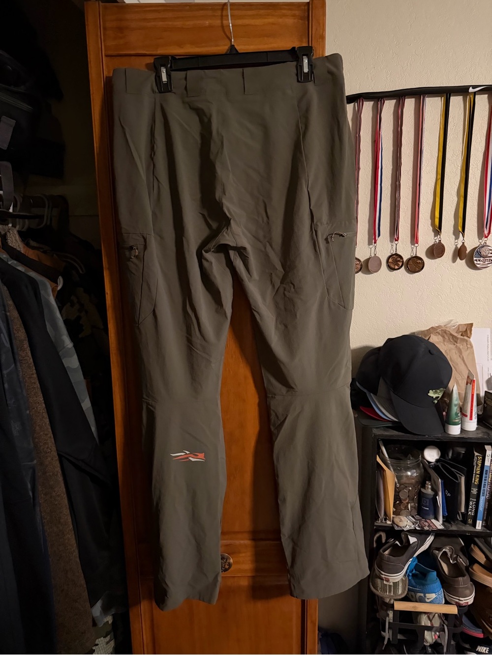 Men's Olive Green Technical Cargo Pants with Low-Profile Logo